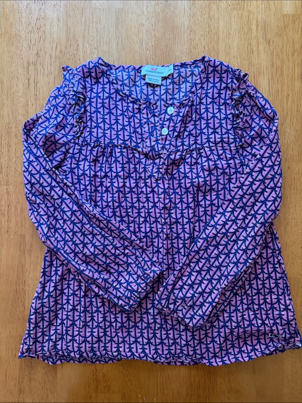 Vineyard Vines Pink & Navy Long-Sleeve Patterned Top